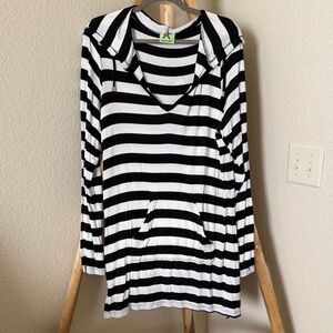 Striped Black & White Hooded Swim Coverup